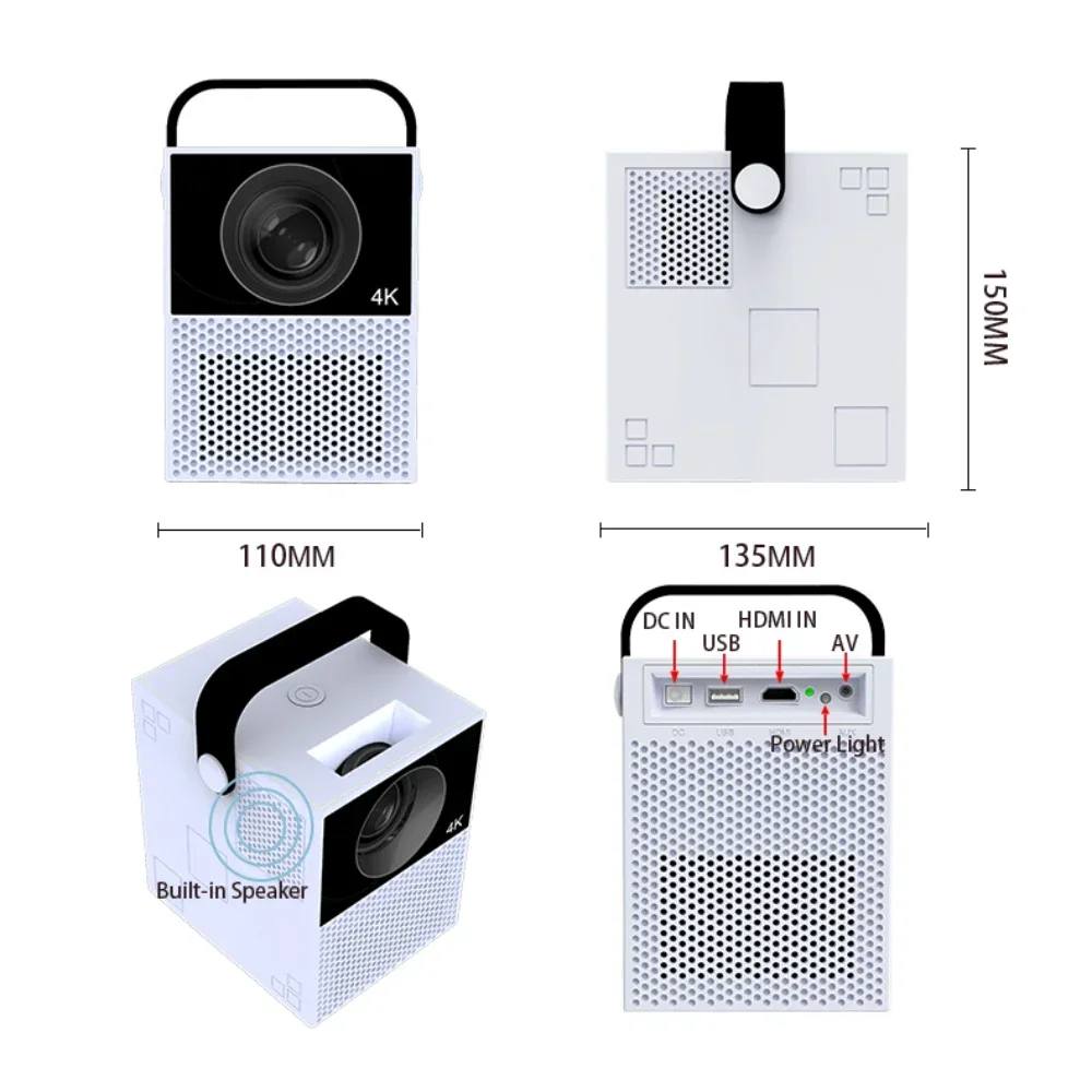 Portable projector Touch Projector Smart Home Theater Home Education Projector HD Smart Office Conference 300 lumens BT5.0 4K 2+16G