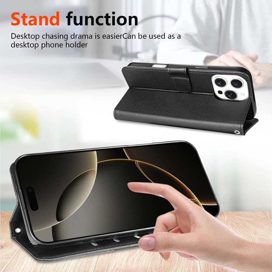 Elegant Flip Leather Wallet Case with Photo Frame Bracket and Shockproof Protective Card Holder
