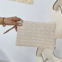 Women Clutch Bag Handmade Backpack Fashion Ladies Wristlet Girl Phone Solid Straw Woven Coin Purse Beach Wallet Fresh Sweet - Image 6