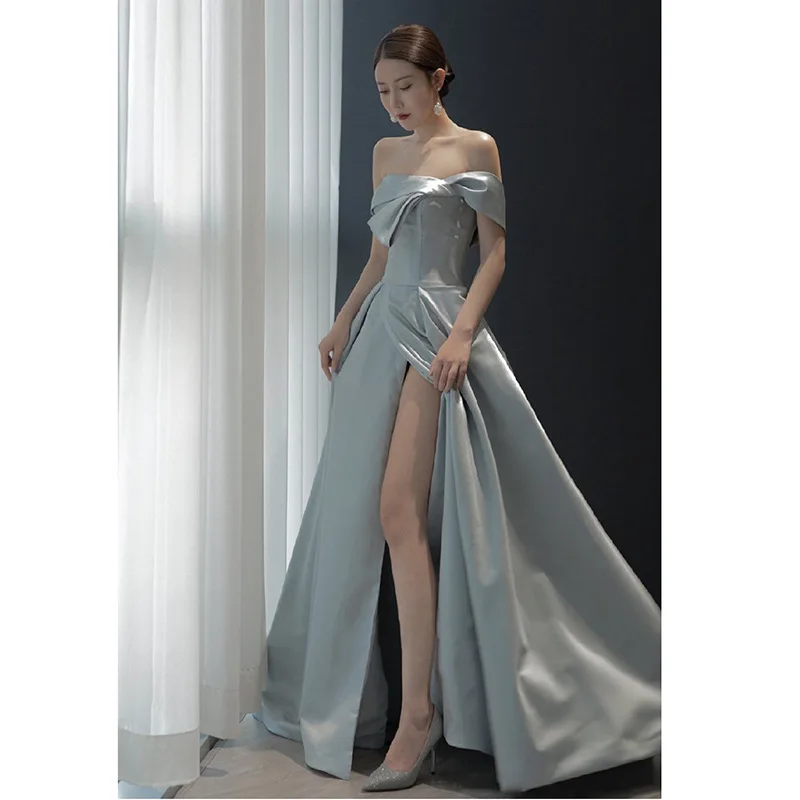

Harajpee Evening Dress 2024 New French Beautiful Romantic Dresses Queen Elegant Split Satin Celebrity Banquet Women Vestido