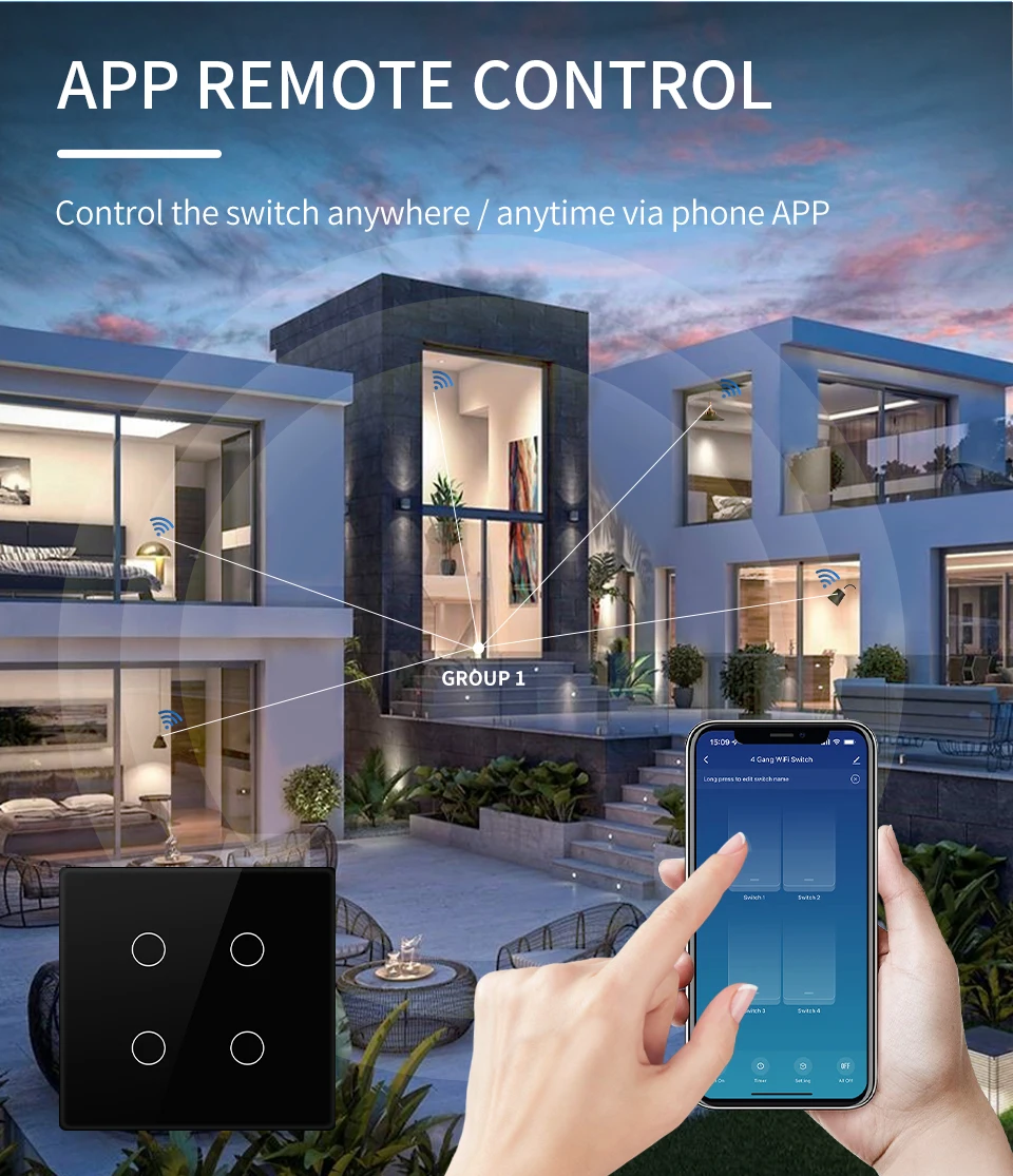 Description Picture 5 of itemTuya WiFi Smart Switch Brazil Standard 4x4 Size Touch Sensor 4/6/8 Gang Wall Light Switch Voice Control By Alexa Google Home