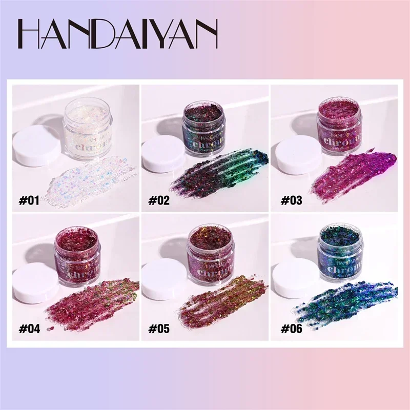 HANDAIYAN 6 Colors Upgraded Glitter Paste Chameleon Flash Cream Eye Hair Body Face Glitter Gel Art Festival Party Glitter Deco 5