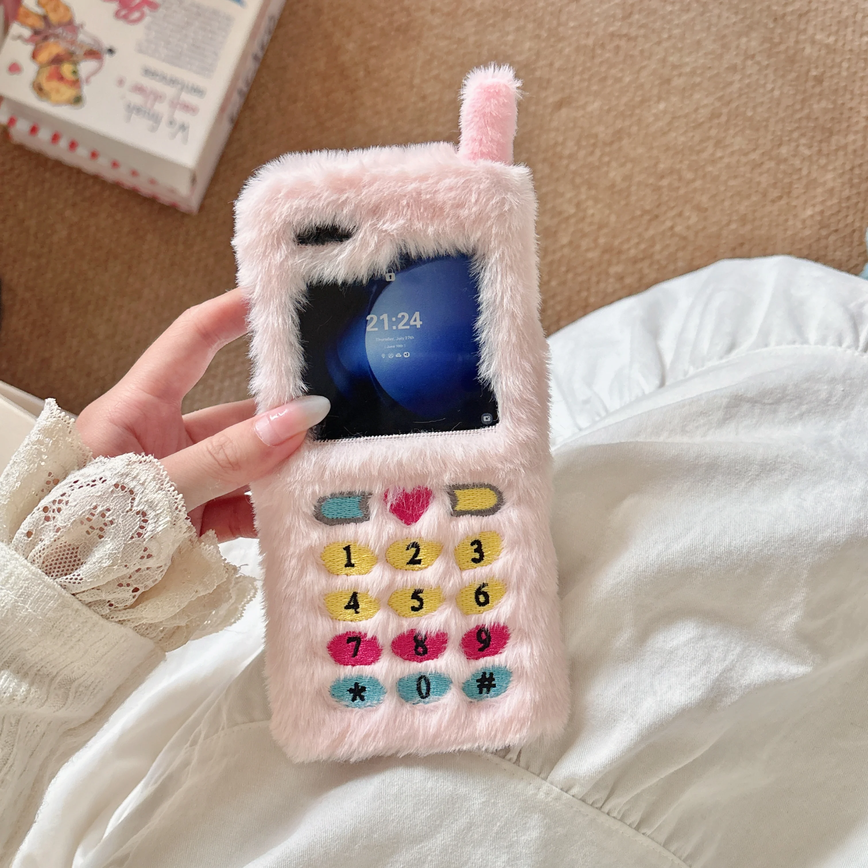 Colorful Plush Embroidered Phone Holder Case