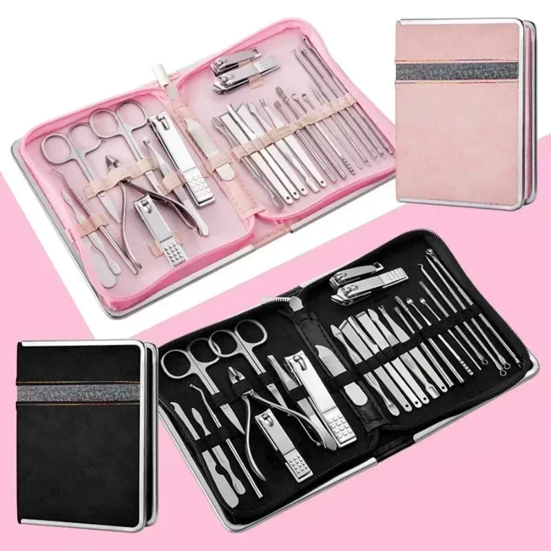 Nail Clipper Set Nail Art Set Zipper Bag 26 Pieces Rose Gold Dead Skin Pliers Pedicure Knife Acne Needle Manicure