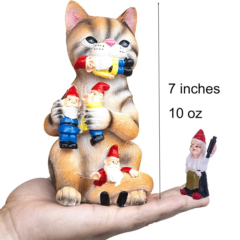 Gnome-Munching Mischievous Cat Resin Hilarious Cat-Eating Gnome Statue Garden Sculptures Statues For Housewarming Cat Lovers resin ornaments garden statue garden decoration resin statue resin handicraft ornaments resin ornament animal ornaments