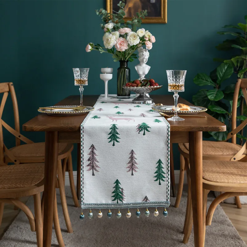 

Table Runner Dining Table Decoration Embroidery Table Runners Luxury Home Christmas Party Coffee Christmas Elk Dining Tablecloth