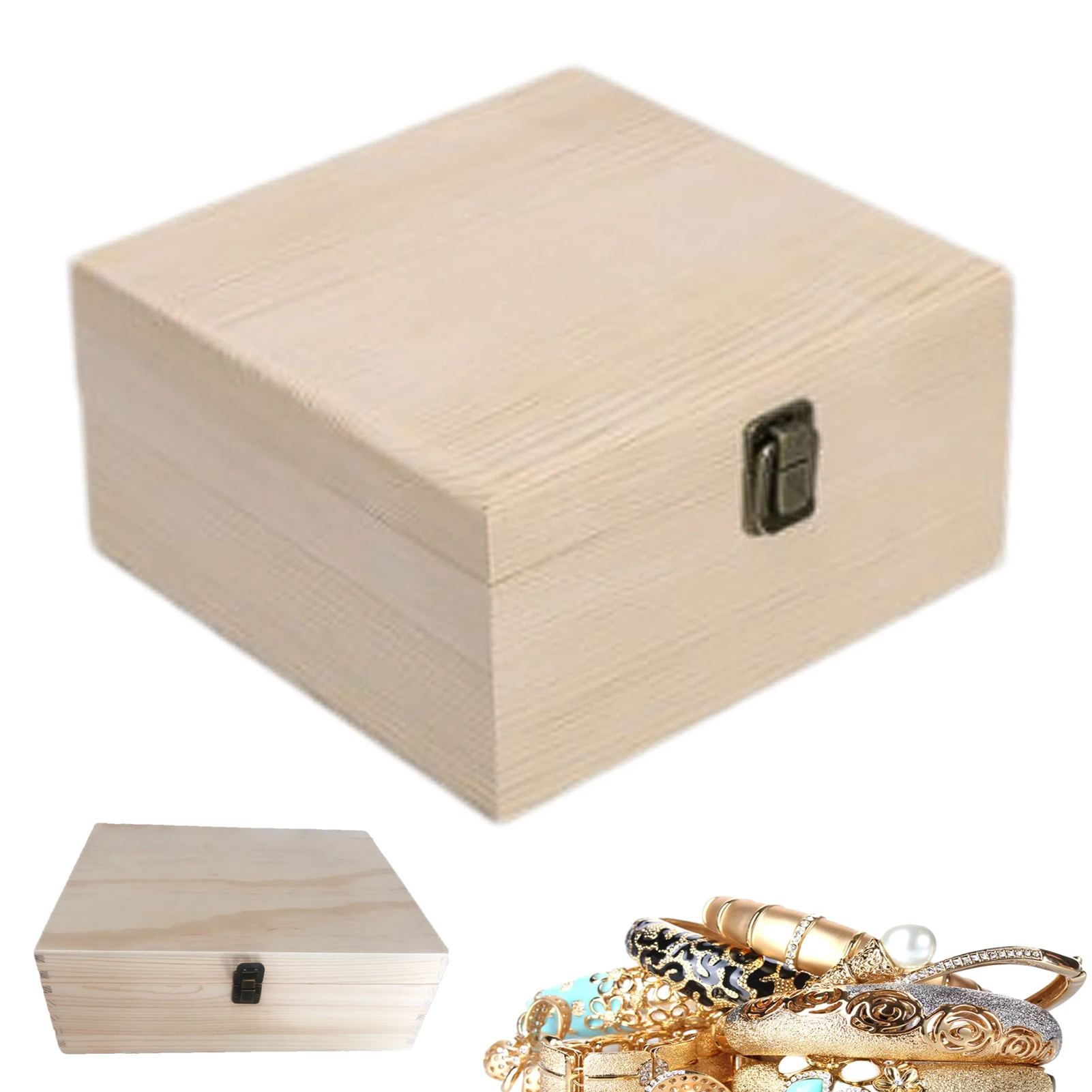 Scatola Portagioie In Legno Di Paulownia – Rettangolare Con Coperchio E Serratura, 20x10x6 Cm, Color Legno Naturale