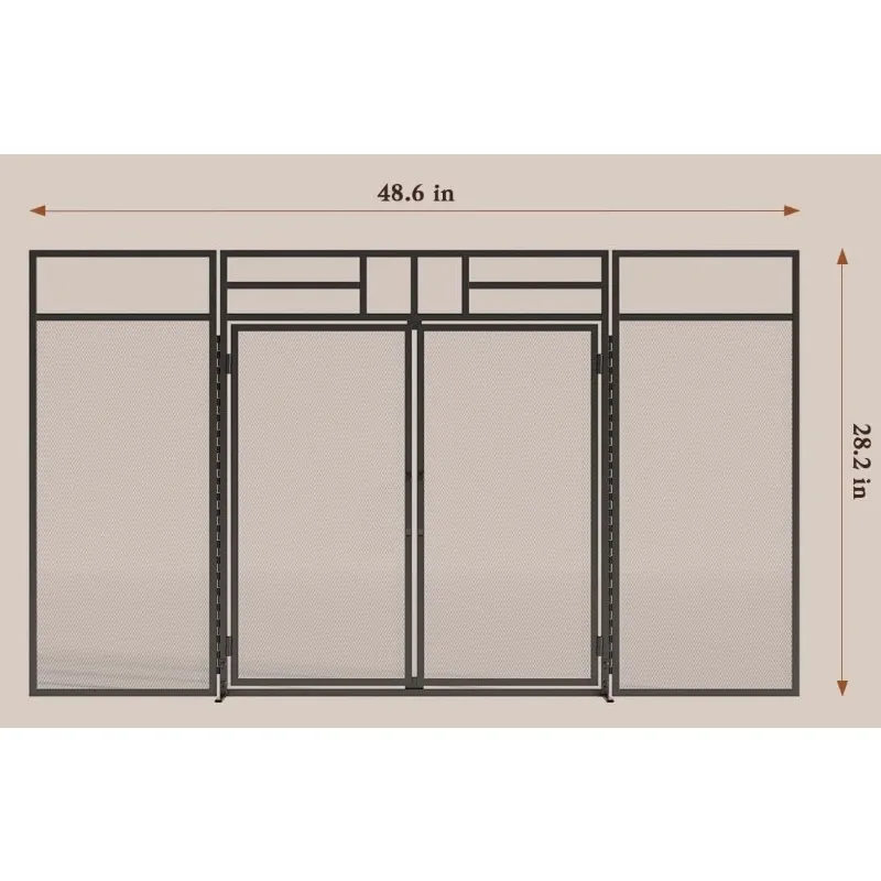 3-Panel Folding Fireplace Screen with Magnetic Hinged Doors, Solid Wrought Iron Panels Fire Spark Guard 4