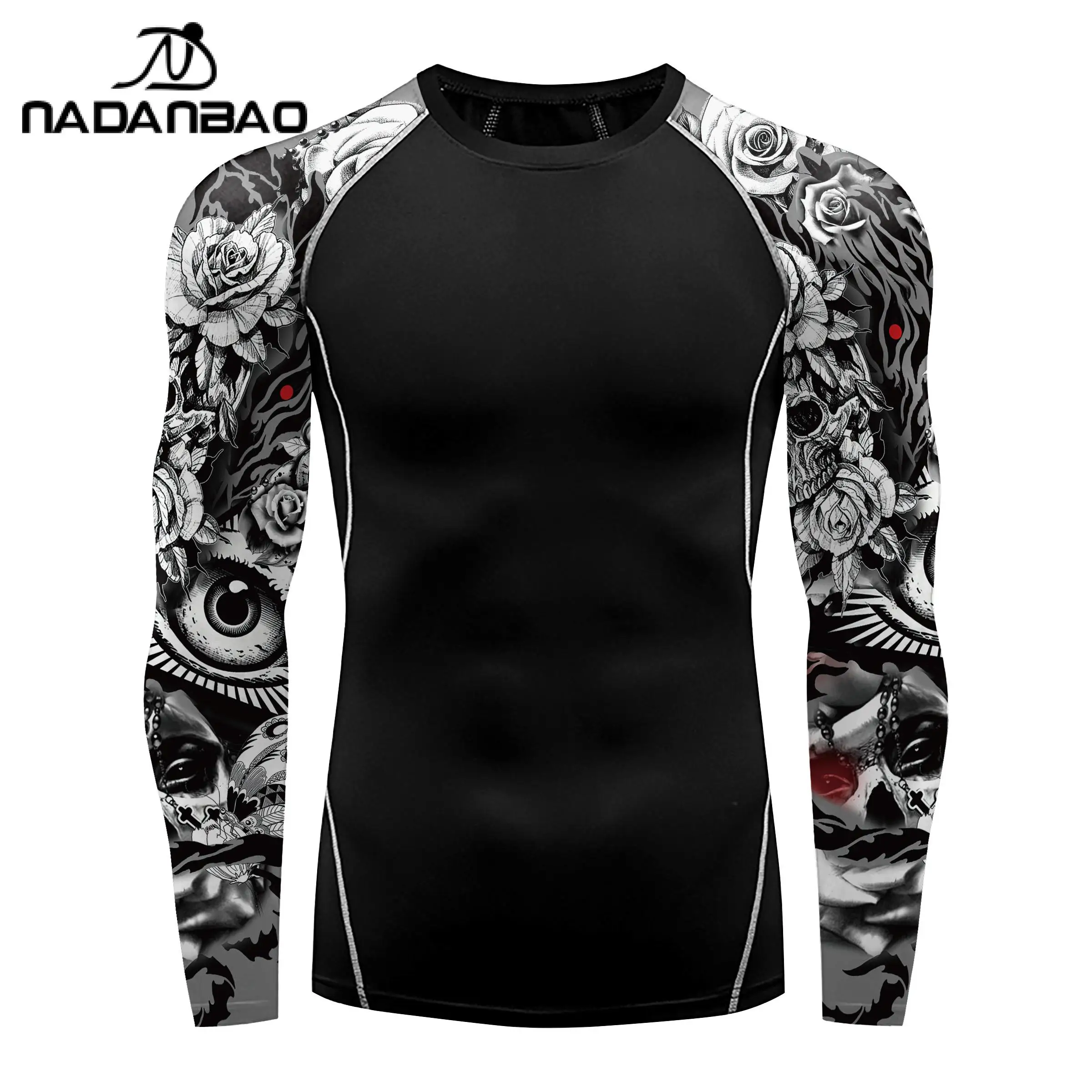 Nadanbao Men Holiday Party Swimwear 3D Printing Fitness Swimsuits Beach Long Sleeve Fashion Gym Top Surfing Beachwear Top