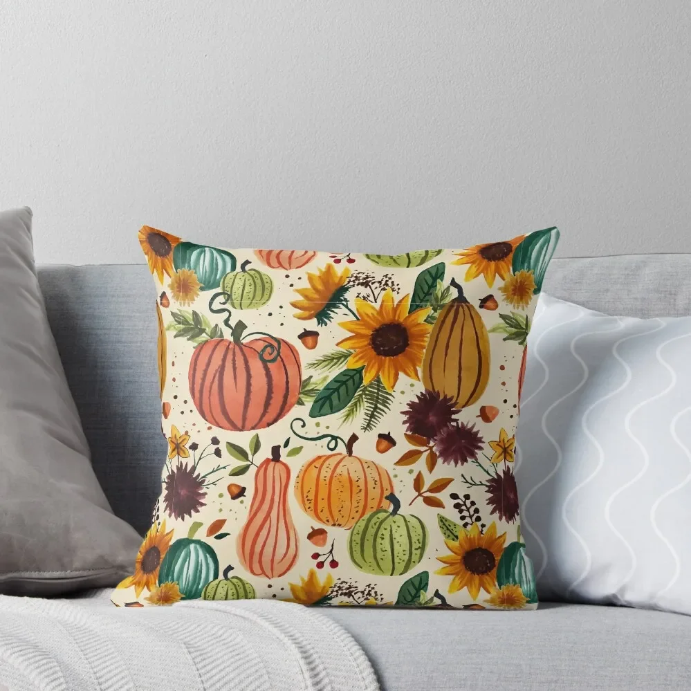 

Pumpkin Watercolor Pattern Throw Pillow autumn decoration Couch Cushions Plaid Sofa