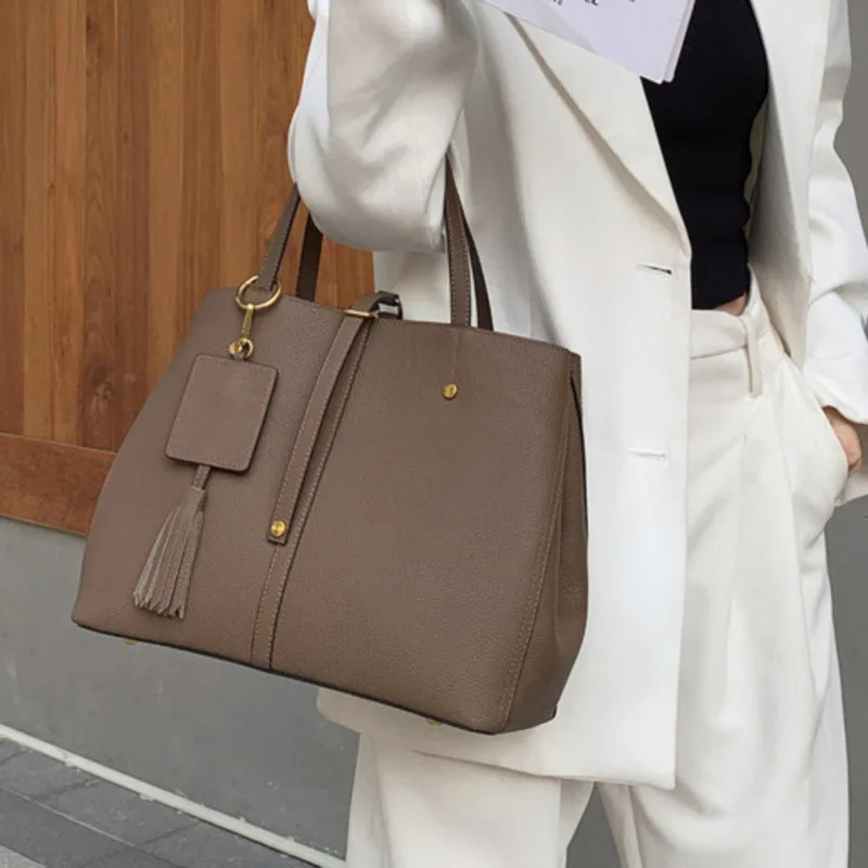 Shoulder Crossbody Tote Bag Y2k Women's New Style Genuine Leather Head Layer Cowhide Versatile Underarm Large Capacity Retro