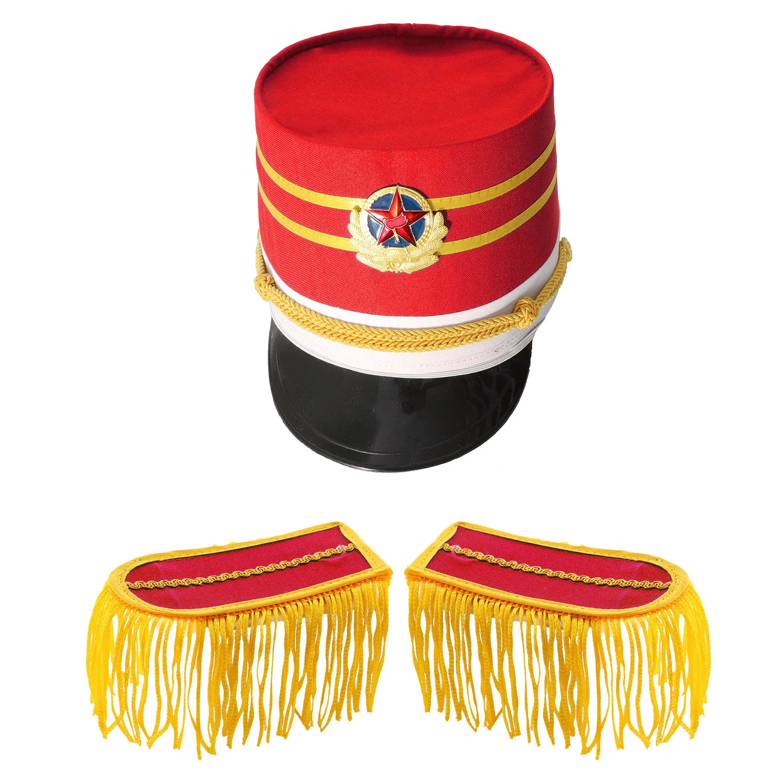 Children Party Drum Band Costume Accessory 1 Pair Tassel Shoulder Boards with Pin and Top Hat for Halloween Stage Performance