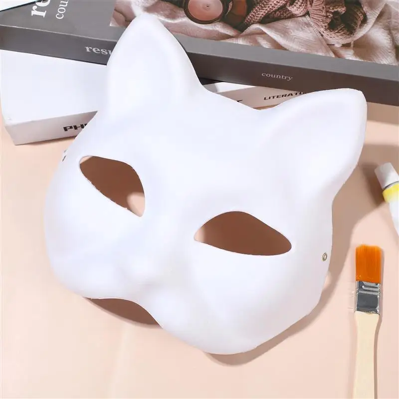 Masquerade Cat Face Masks DIY Party Masks Props Paintable Blank Party Cosplay Accessories 10/6/5/3pcs