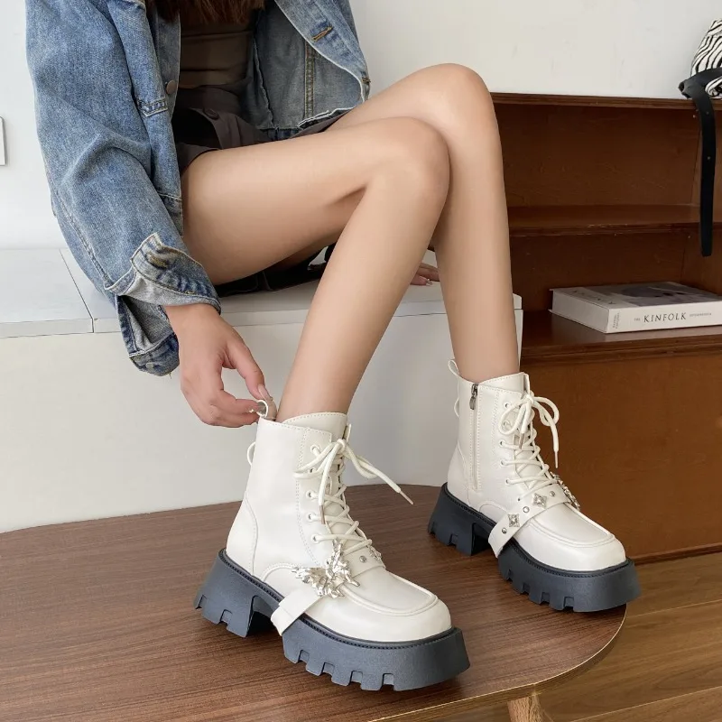 2023 Hot Sale Women's Shoes Cross-tied Women's Boots Fashion Butterfly-knot Casual Boots Women Side Zipp Round Toe Ankle Boot