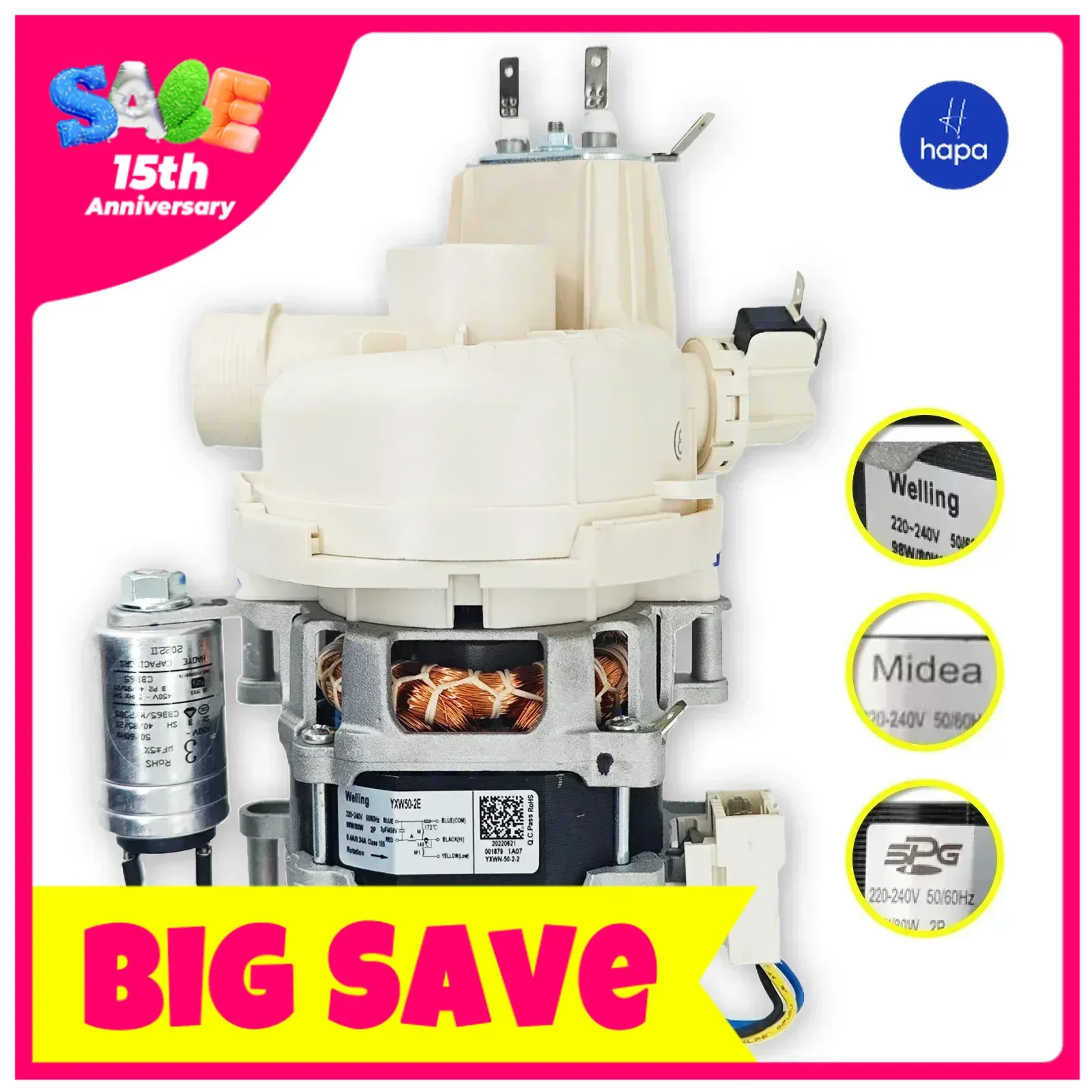 YXW50-2E GENUINE New Welling/Midea/SPG  Dishwasher Circulating Pump for KUPPERSBERG Midea Samsung Hansa Gorenje AEG Amica 1