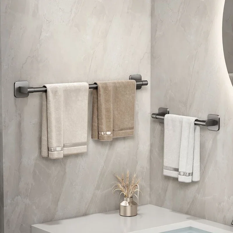 Towel Holder Space Aluminum Bar No Drilling Bathroom Organizers Self-adhesive Towel Bar Bathroom Shelves Kitchen Storage Rack