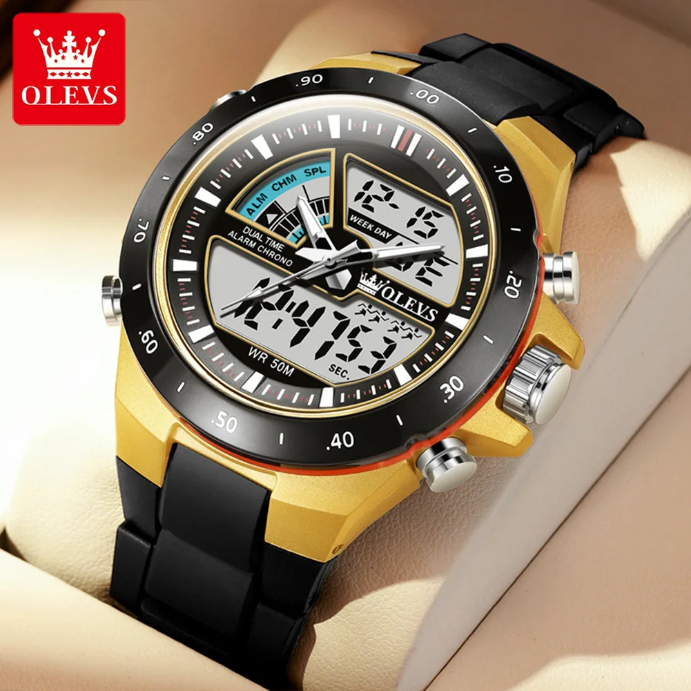 OLEVS 1110 Waterproof Digital Watch For Men Stainless Steel Luminous Backlight Dual Display Electronic Male Watches