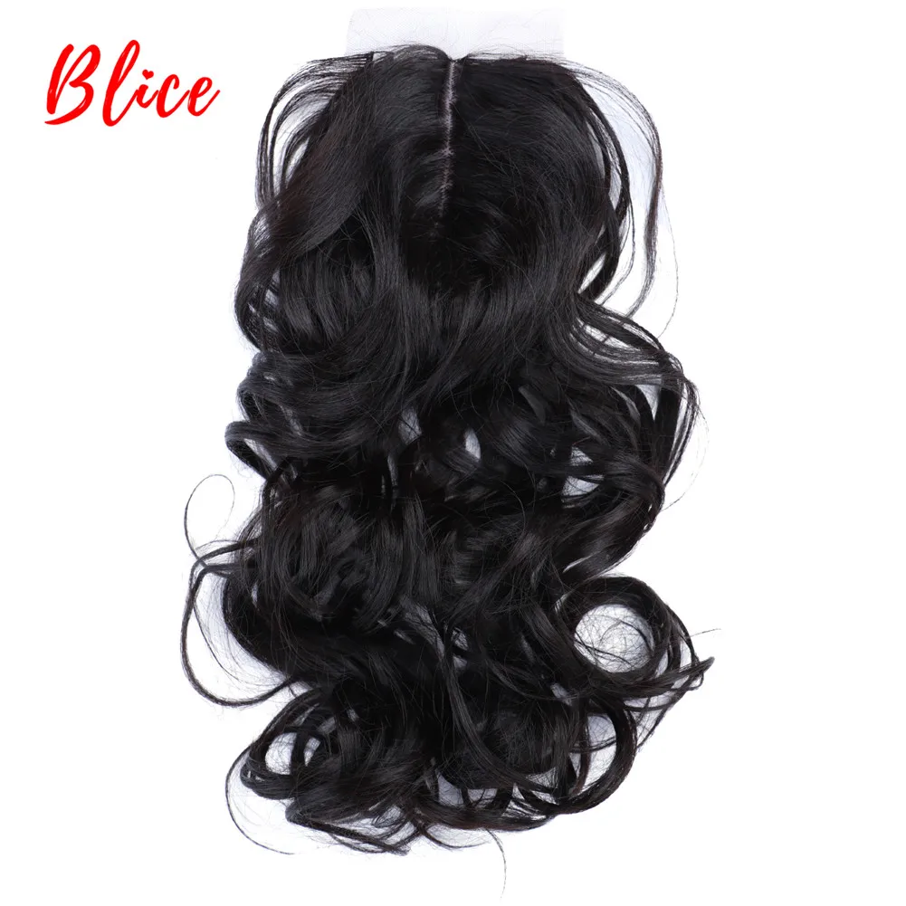 Blice Synthetic Wavy Bundle Curly Weave 3+1PCS/Pack Black Hair Extension with Lace Head LineFree Closure