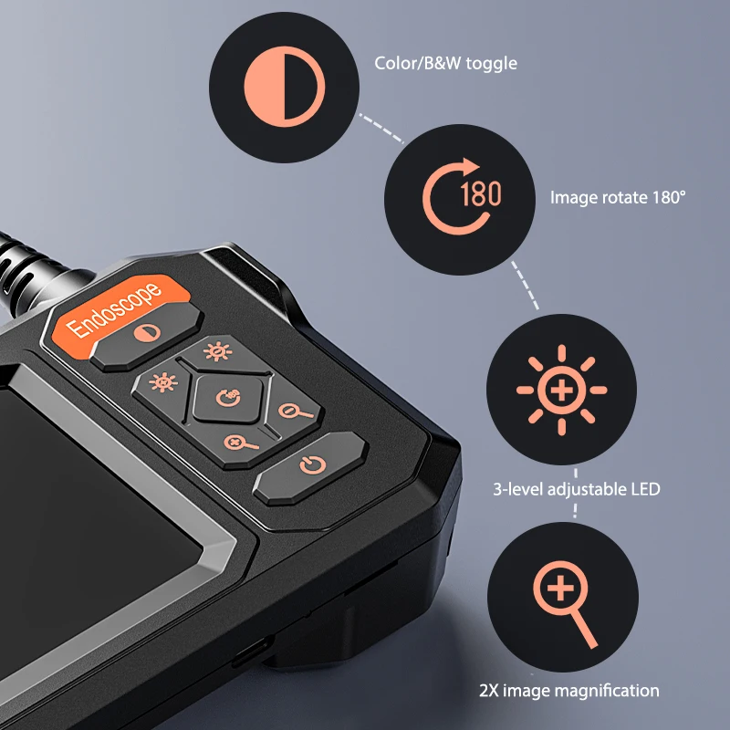 Endoscope Camera 4.3'' IPS Screen Waterproof Snake Plumbing Camera Car Pipe Inspection Borescope 8MM Probe with Adjustable 8LEDs 5