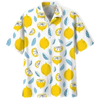Lemon Pattern Aloha Shirts Men 3D Printed Tropical Fruits Short Sleeve Button Blouse Streetwear Oversized Lapel Hawaiian Shirt 1