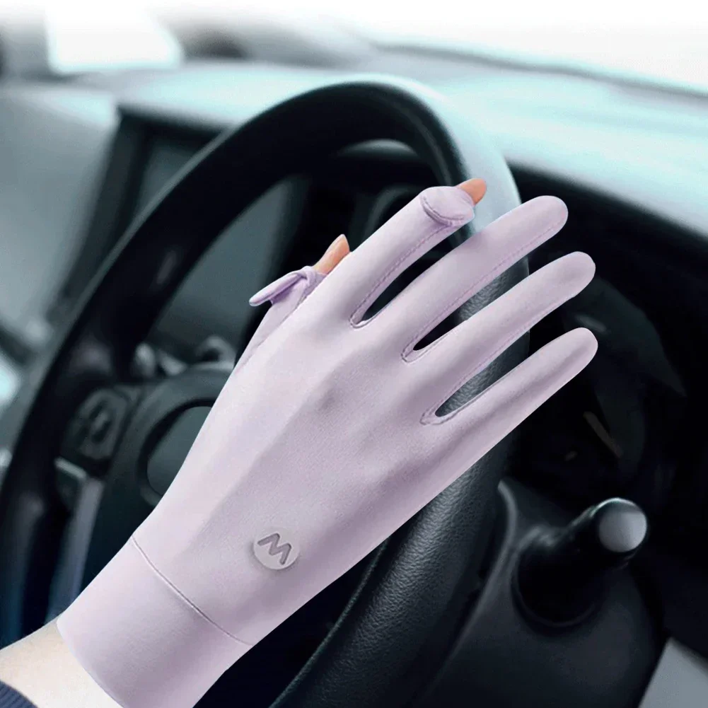 Women UV Sun Protection Gloves Breathable Touchscreen Sunblock Gloves Non Slip Ice Silk Cycling Gloves for Cycling Driving - 4