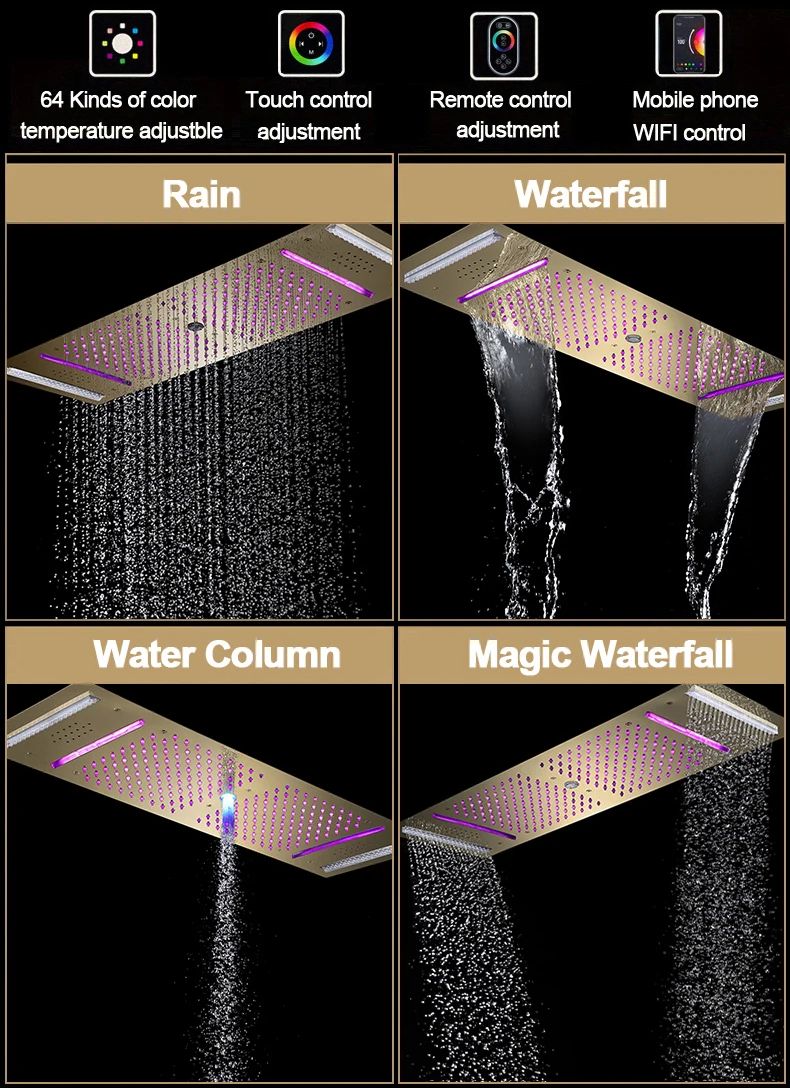 Description Picture 3 of itemQlonn 35*12 Inch Rain Shower Head Set Bathroom 6 Function Shower Faucet Large Flow Concealed Thermostatic Mixer Bath Accessories