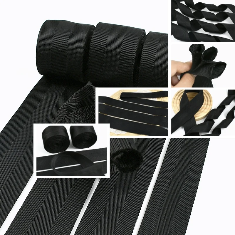 Black Nylon Webbing Strap - Durable 1.5mm Thick Tubular Ribbon for Belts, Slings, and Decorations