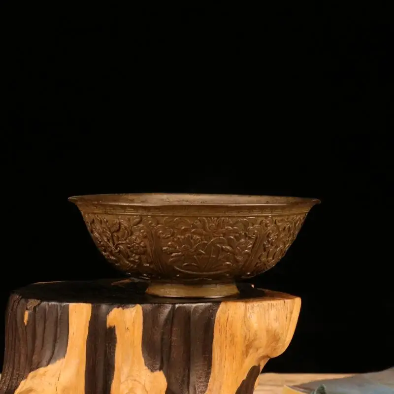 

Китайская старинная чаша из красной меди, резная в старинном стиле, украшение для письменного стола, аксессуары для дома, подарочные коллекционные украшения
