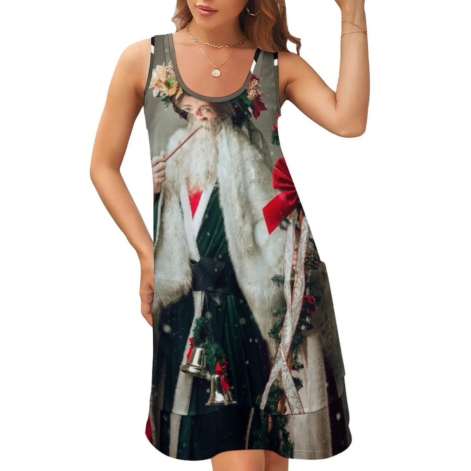 

Father Christmas Sleeveless U-Neck Fake Two Piece Dress evening dress women dress party evening elegant luxury celebrity