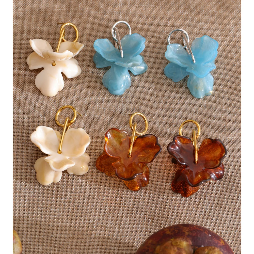Yhpup 3 Color Resin Flower Drop Dangle Earrings Women Stainless Steel
