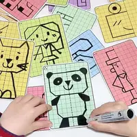 Puzzle Lattice Symmetrical Drawing Toys for Kids Fine Motor Skill Write & Wipe Pen Control Training Set Children Painting Cards 1
