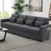 Linen Fabric Sofa with Armrest Pockets and 4 Pillows, Minimalist Style 4-Seater Couch for Living Room, Apartment 1