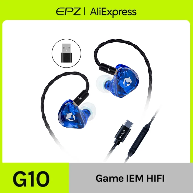 EPZ G10 Earphones Wired HIFI 10MM LCP  Dynamic Driver IEM In Ear Monitor 0.78 2 Pin Detachable Cable Earbuds Gaming Headset
