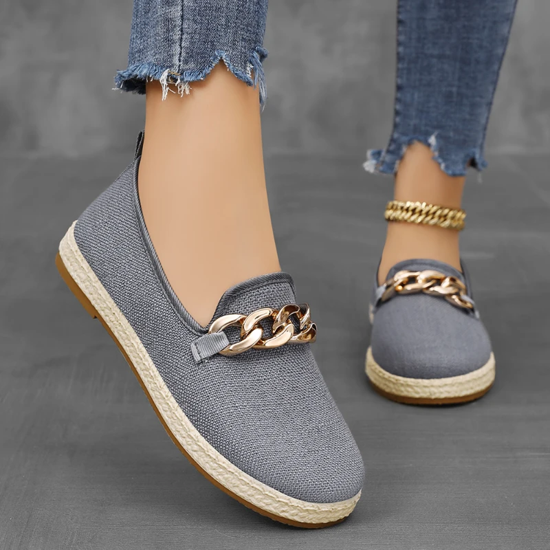 Female 2024 Spring New Daily Flat Bottom Canvas Shoes with Soft and Comfortable Meat, One Step Single Shoes for Leisure Use