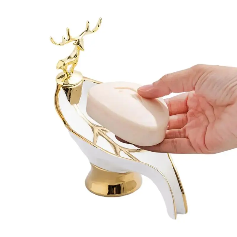 

Suction Cup Soap Box For Bathroom Shower Soap Holder with Drain Portable Reindeer Leaf Shape Toilet Laundry Rack Tray For Basin