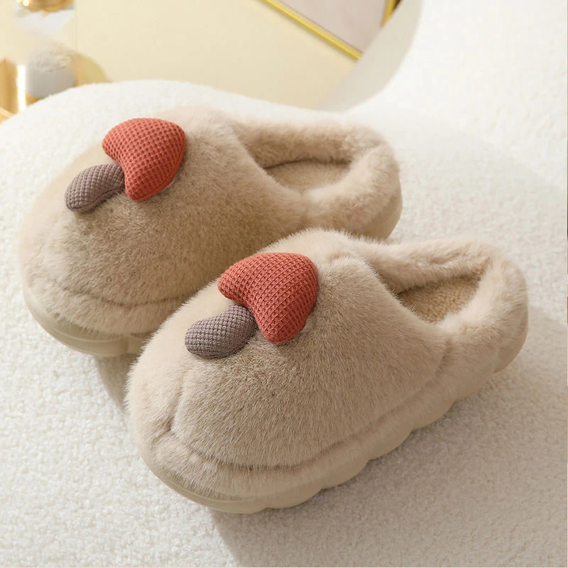 Soft Thick Bottom Fur Slippers Women Cute Mushroom Fluffy Cotton Slippers for Woman Non Slip Indoor Warm House Shoes Ladies