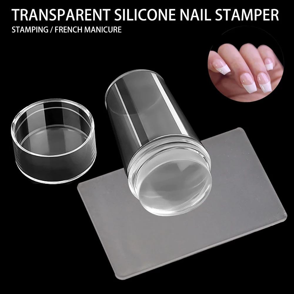 투명 네일 아트 스탬핑 키트 ? 2.8cm 스탬퍼(캡 포함), 프렌치 네일 스탬핑 도구(스크레이퍼 포함) ? 네일 아트 패턴 디자인 도구