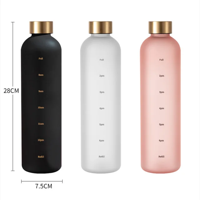 Matte Water Bottle 1000ML Plastic Water Cup with Lid Frosted Drinking Bottle for Girls with Time Marker Tea Drinkware Kitchen 5