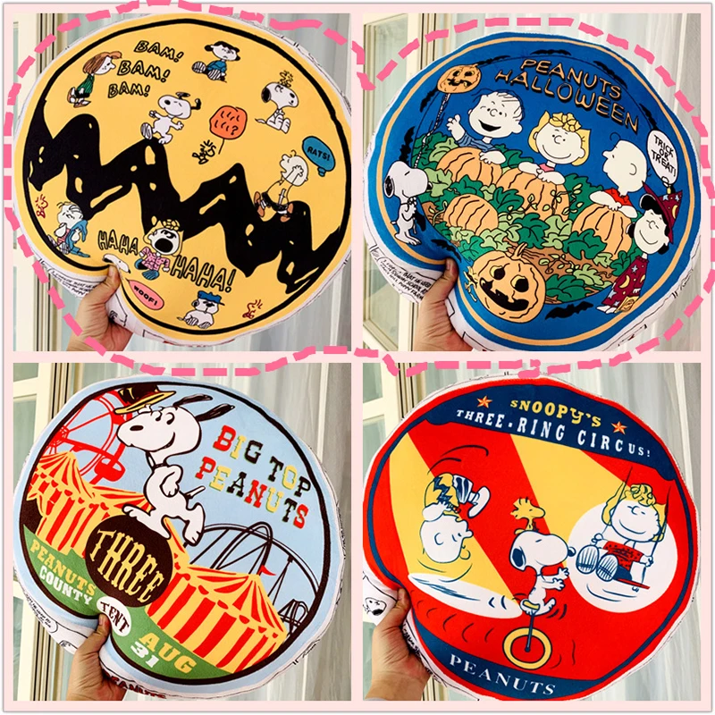 

2024 Snoopy подушка Kawaii мультфильм Чарли круглая домашняя диванная подушка детская креативная игрушка японский дизайн Нескользящая подушка