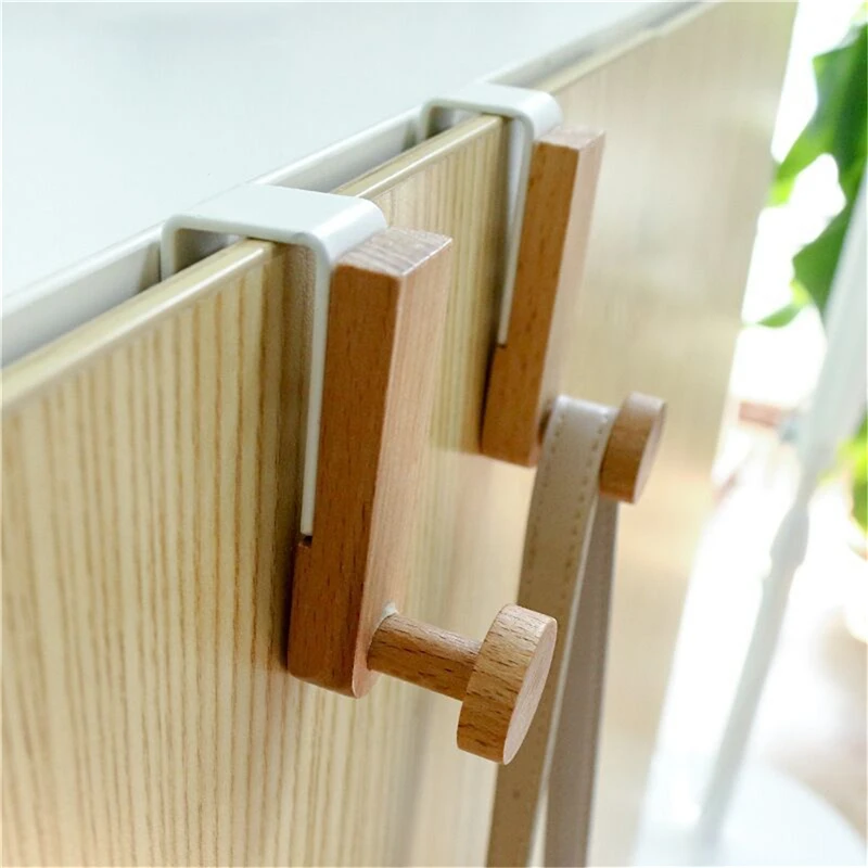 Kitchen Cabinet Hook Towels Clothes Coat Bathroom Accesories Storage Hanger Door Back Hanging Holder Iron Wooden Rack Organizer