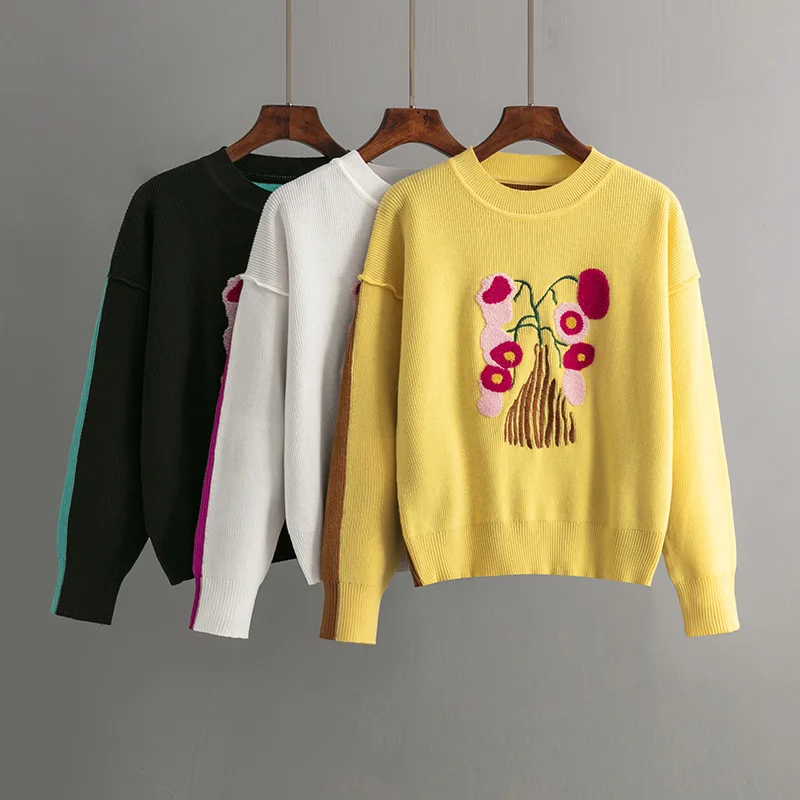 

Embroidery Casual Winter Sweater 2022 Fashion Long Sleeve Korean Loose Top Women Streetwear Warm Knitted Pullover