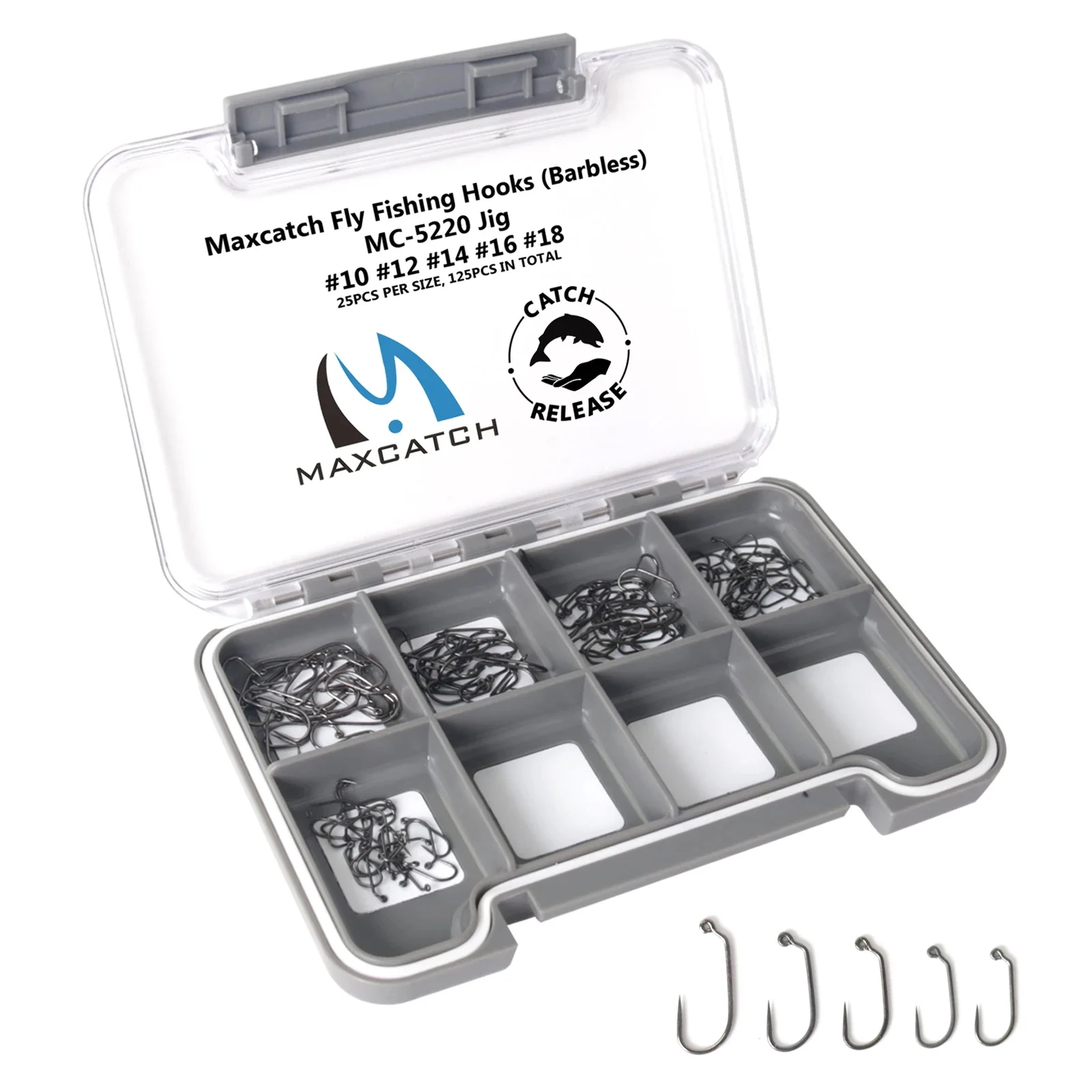 MAXCATCH 125-teiliges Set mit fliegenbindehaken ohne Widerhaken 6 # -18 # Nymphen-Jig Geschmiedete Fliegenfischerhaken für Forellen, Lachse, Barsche, Trocken- und Nassfliegen – Detail 9