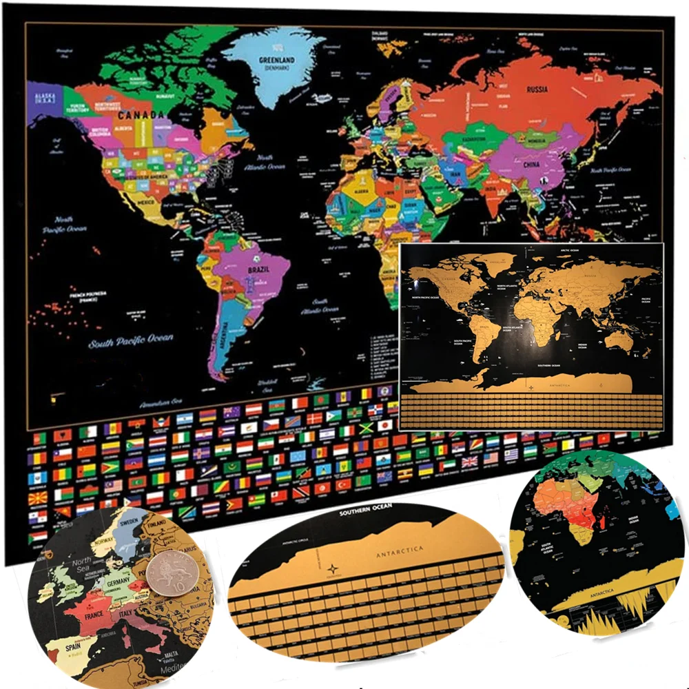 Dropshipping Deluxe World Scratch Maps Personalized Travel Scratch Maps Mini Scratch Off Foil Layer Coating Maps Poster 58x83 cm