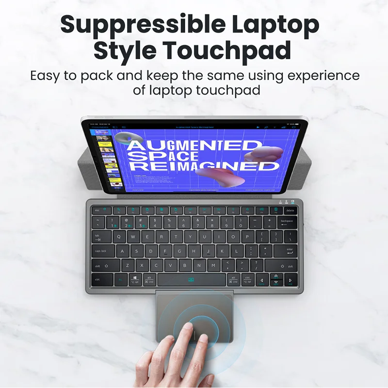 Bow Bluetooth Keyboard with Big Touchpad Rechargeable Folding Wireless Keyboard  for Tablet iPad Laptop Foldable Case