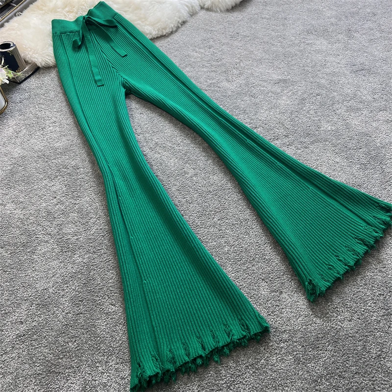

9 Colors!Wide Leg Pants Women Thick Tassel Knitted Autumn Winter Loose Pantalones De Mujer High Waist Casual Trousers
