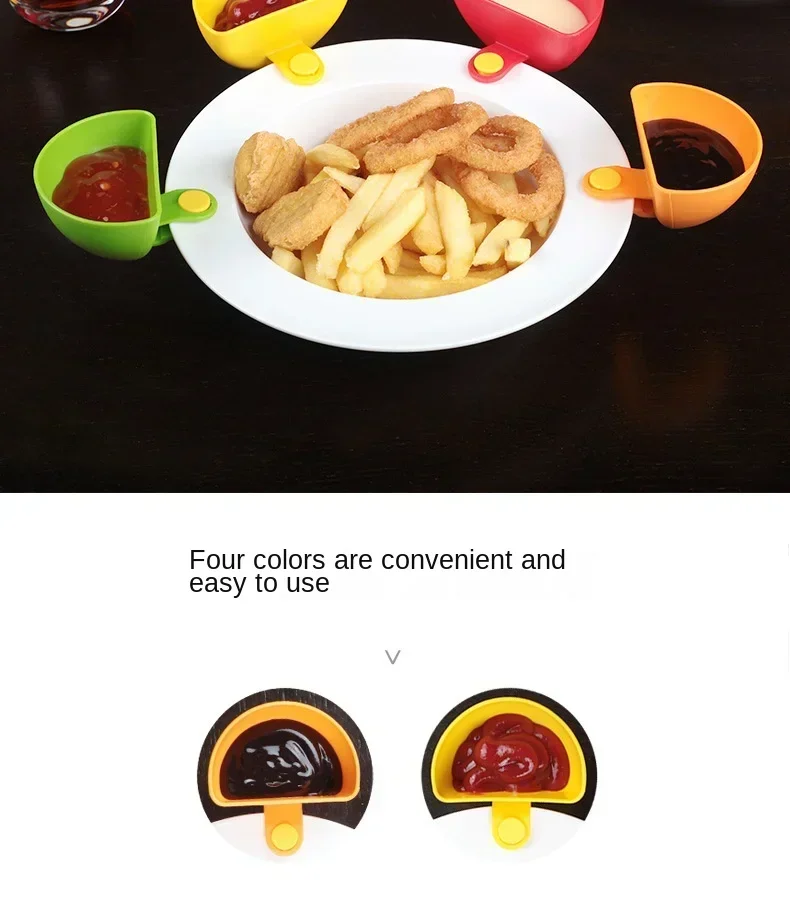 Description Picture 6 of item4Pcs/Set Dip Clip Bowl Dipping Bowl Sauce Holder Assorted Clip Container Dish Plate Tomato Sauce Vinegar Kitchen Gadgets