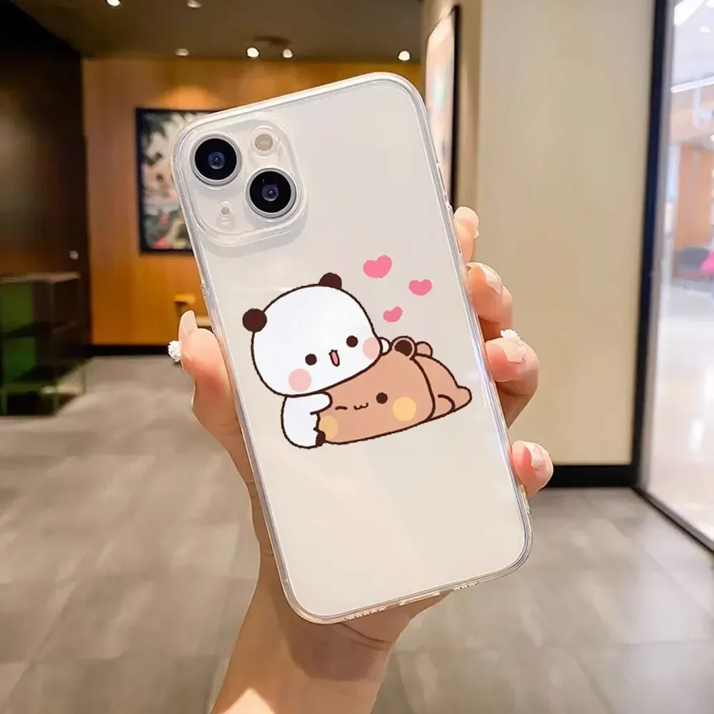 Adorable Cartoon Panda Couple Clear Soft Phone Case Cover
