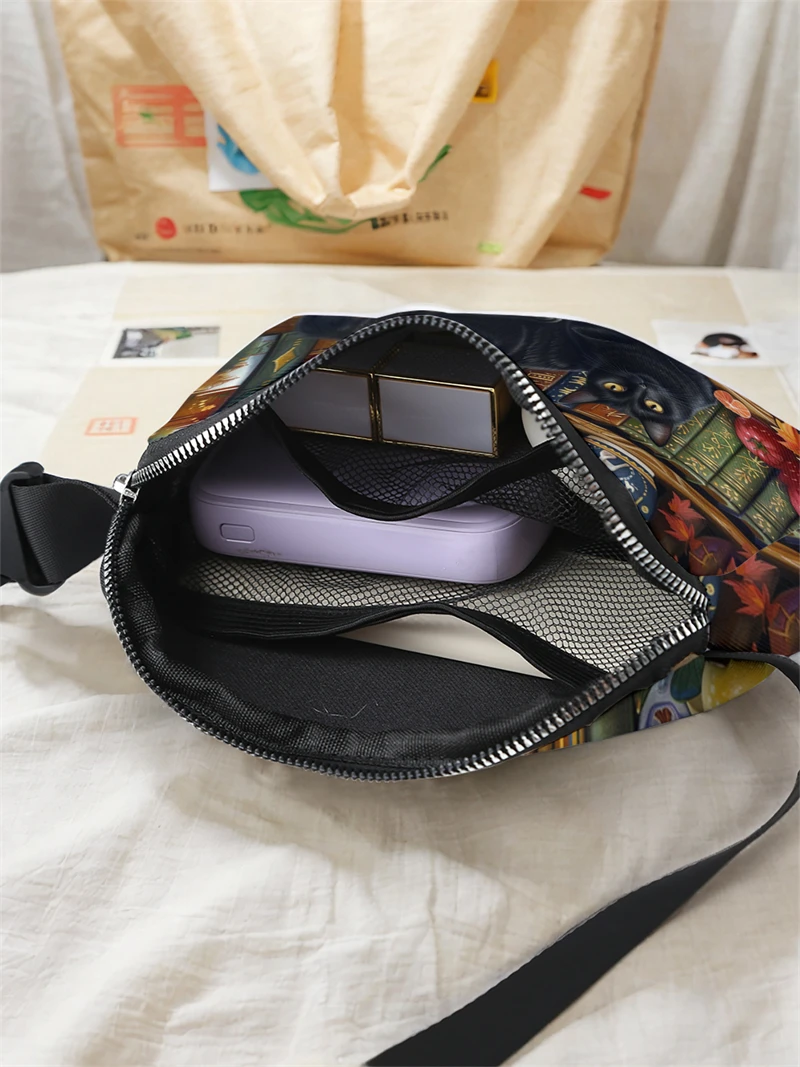 1pc，black cat fashionable adjustable crossbody bag, neutral sports waist bag, suitable for running