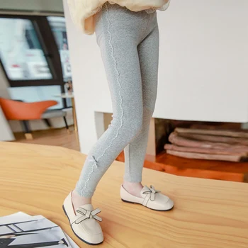 New Fashion Girls Kids Pants Comfortable Breathable Bow Embellished Pencil Pants Solid Color Kids Elastic Cotton Skinny Trousers 4