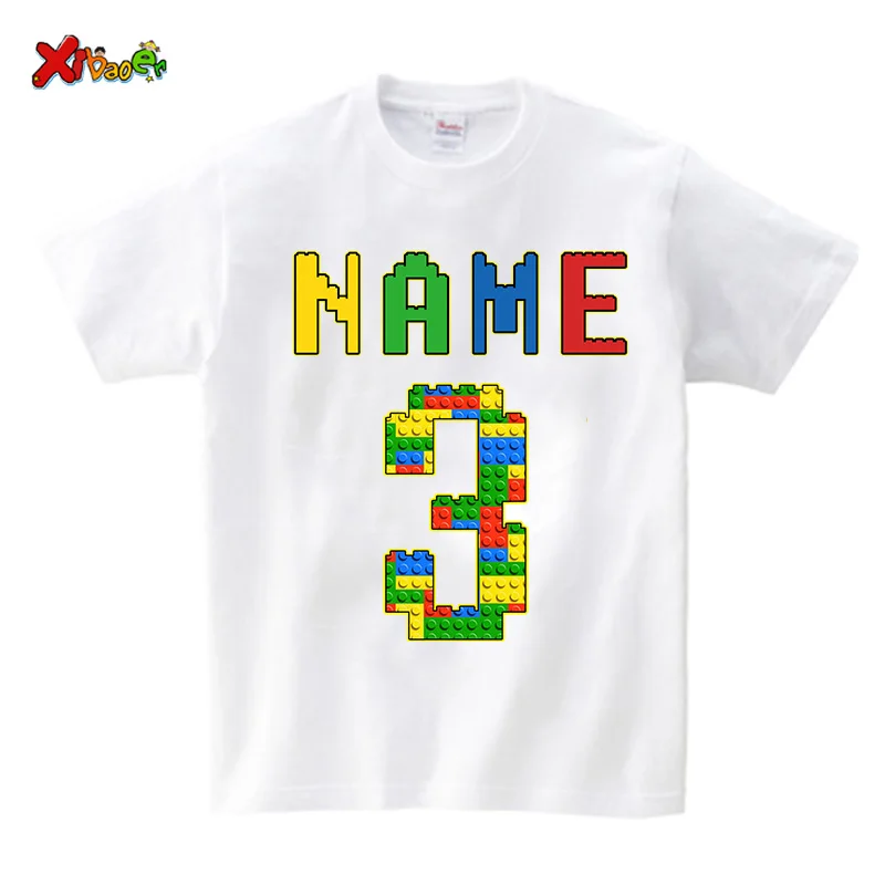 Birthday Party Shirt Family Matching Clothes Building Blocks Gaming TShirt Custom Name Dad Son T Shirt Baby Kids Name T Shirts 4